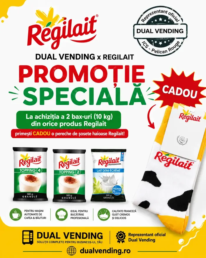 Promotie speciala Regilait Dual Vending, cadou la achizitia a 2 baxuri