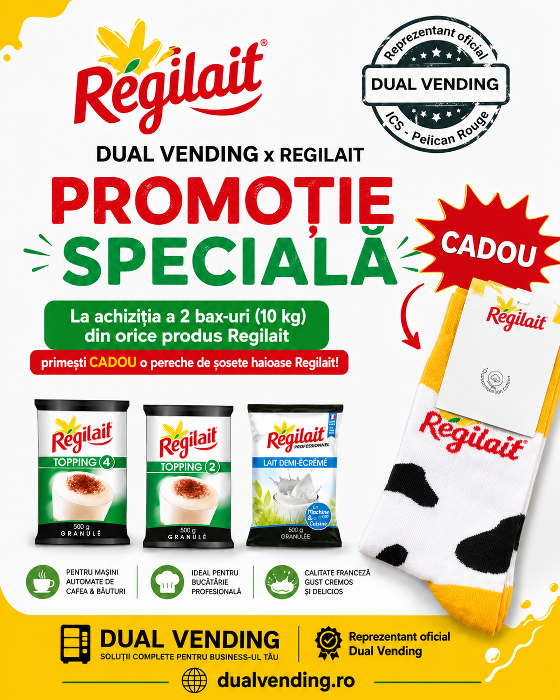 Promotie speciala Regilait Dual Vending, cadou la achizitia a 2 baxuri